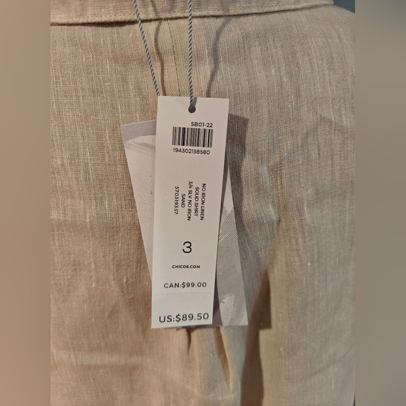 NWT Chico's Sand Beige Linen Button Up Shirt Size 3 Large - Picture 3 of 6